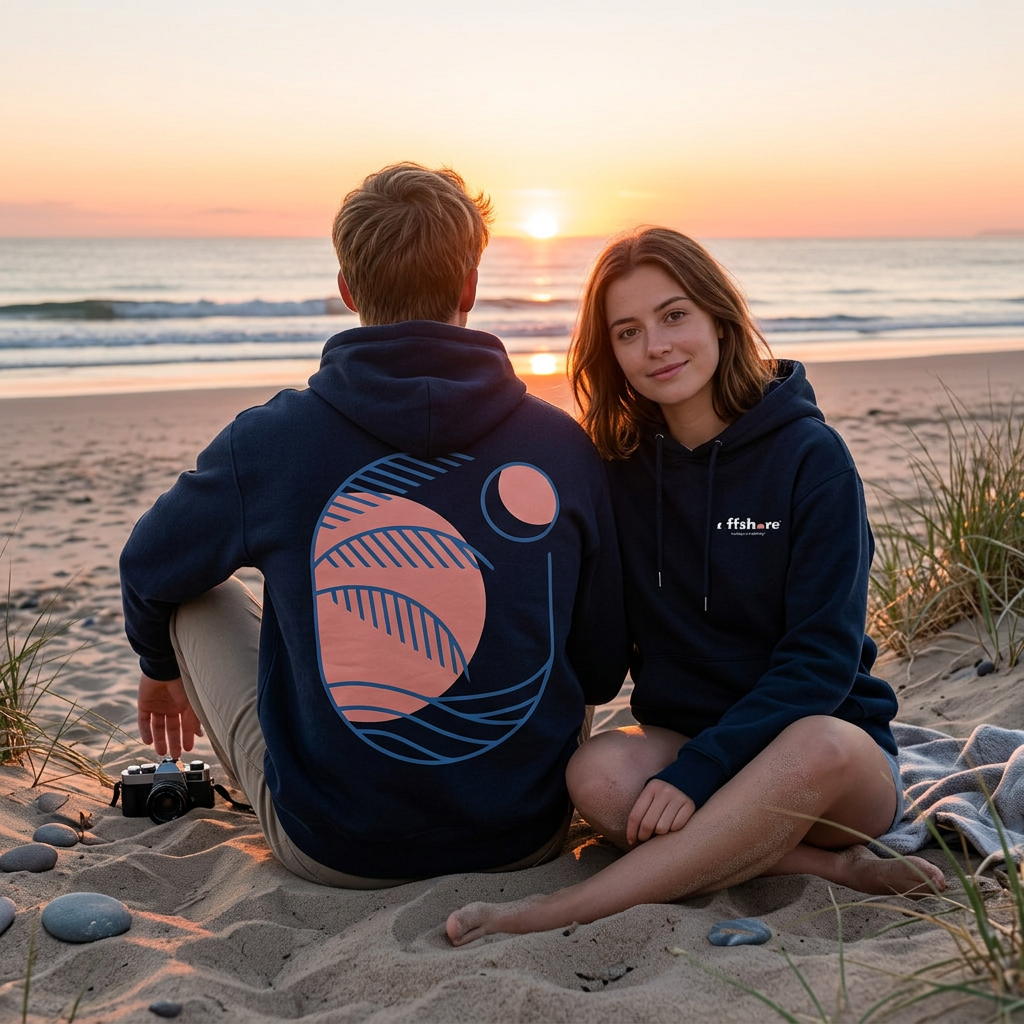 Unisex Boston Hoodie- Sunset palm (Navy)