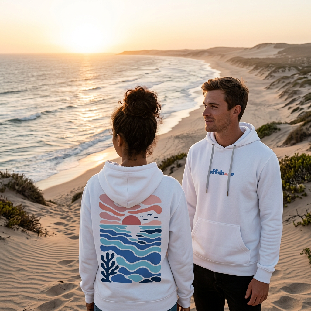 Unisex Boston Hoodie- Sunset shore (White)