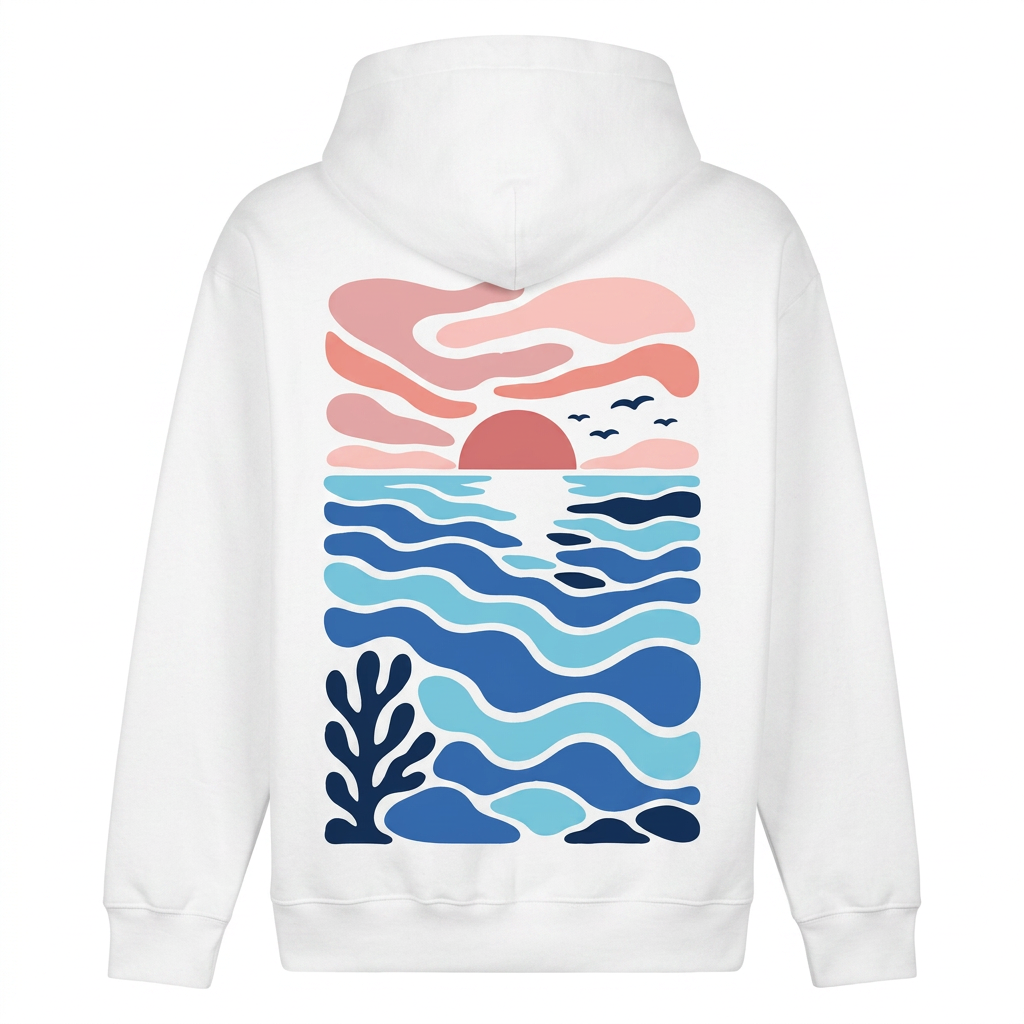 Unisex Boston Hoodie- Sunset shore (White)